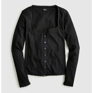 J.Crew Scoopneck Lace Trim Henley Black Size XXS BK317